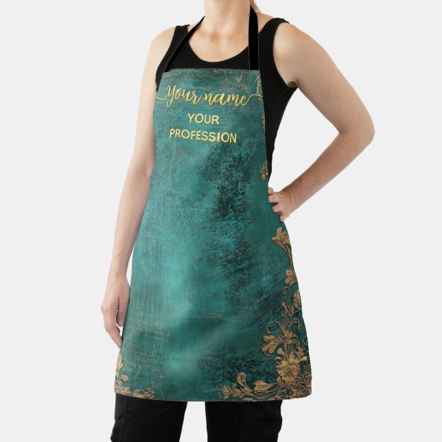  Emerald Green Gold Your name & Profession Apron (Insitu)
