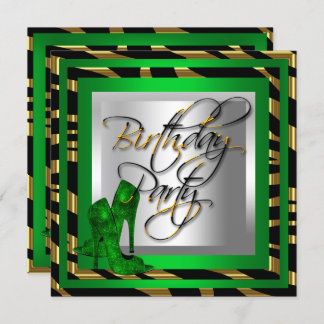 Emerald Green Gold Zebra Black High Heel Shoes Invitation