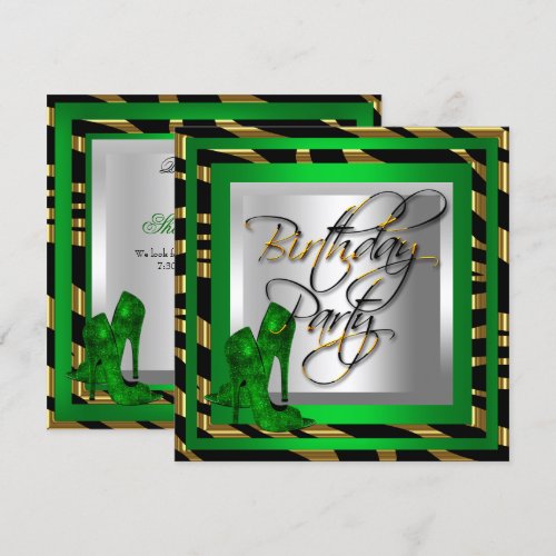 Emerald Green Gold Zebra Black High Heel Shoes Personalized Invite