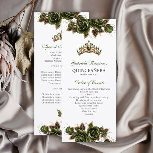 Emerald Green Golden  Roses Quinceañera Program