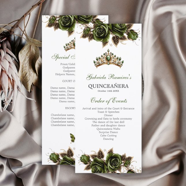 Emerald Green Golden  Roses Quinceañera Program (Creator Uploaded)