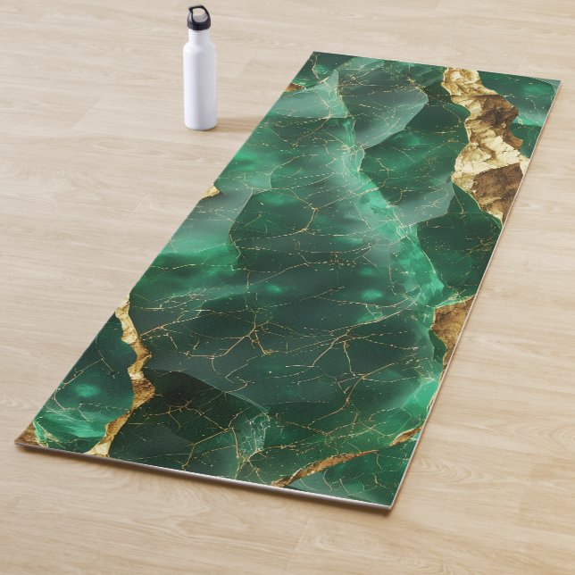Emerald Green Golden Texture Elegant Yoga Mat (In Situ)