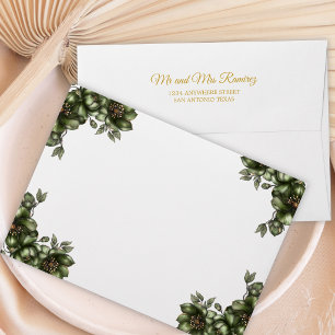 Emerald Green Golden Tiara Floral Quinceañera Envelope