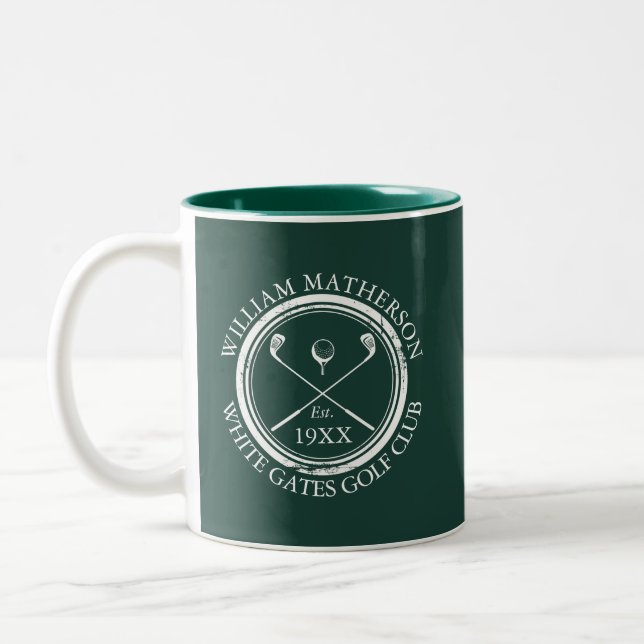 Emerald Green Golf Club Name Personalized Two-Tone Coffee Mug (Left)