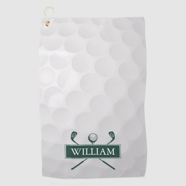 Emerald Green Golf Clubs Ball Custom Name Golf Towel (Front)