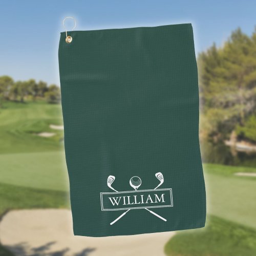 Emerald Green Golf Clubs Ball Personalized Name Golf Towel