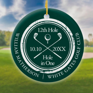 Emerald Green Golf Hole in One Retro Personalized Ceramic Ornament