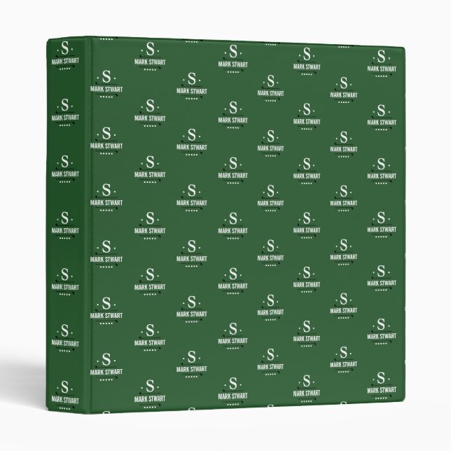 Emerald Green Golfer 1-initial Monogram allover 3 Ring Binder (Front/Spine)