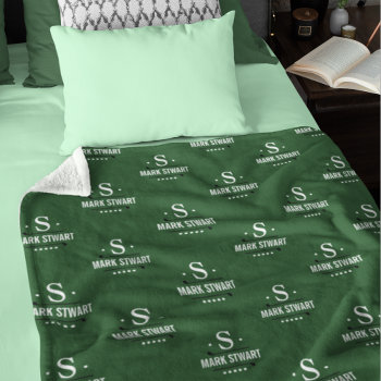 Emerald Green Golfer 1-initial Monogram Allover Fleece Blanket by mixedworld at Zazzle