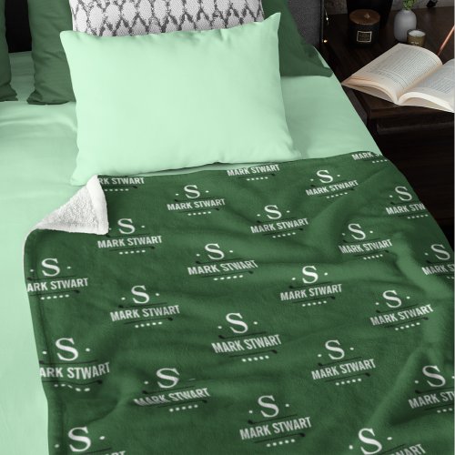 Emerald Green Golfer 1_initial Monogram allover Fleece Blanket