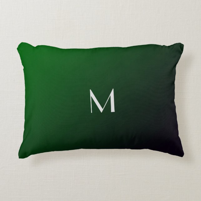  Emerald Green Gradient -  bold monogram Accent Pillow (Front)