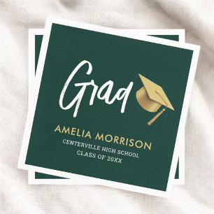 Emerald Green Graduate Gold Cap Graduation Napkins
