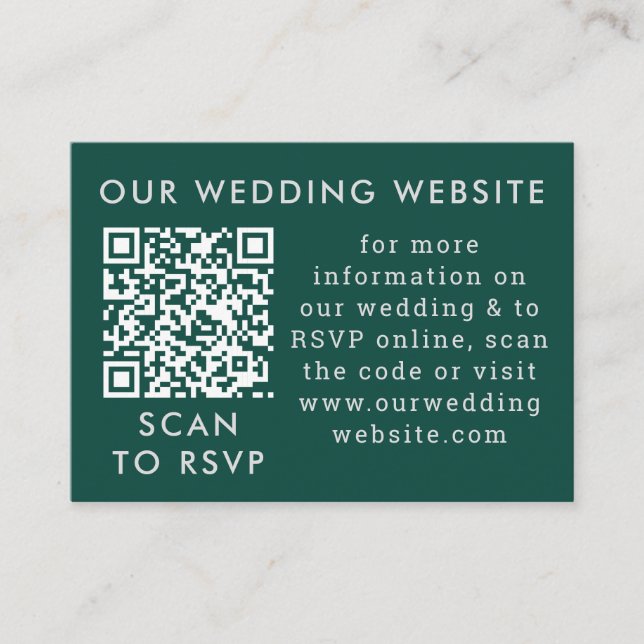 Emerald Green & Gray Wedding Web QR Code Enclosure Card (Front)