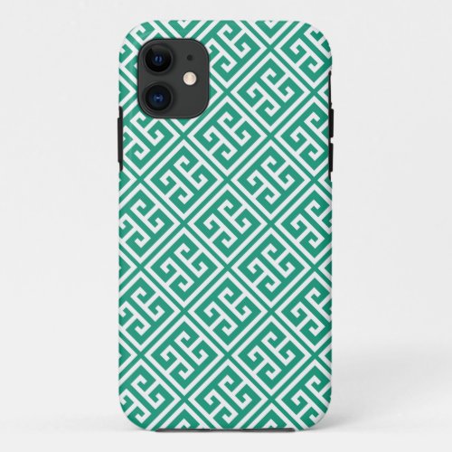 Emerald Green Greek Key Pattern iPhone 11 Case