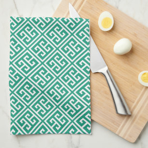 Emerald Green Greek Key Pattern Towel