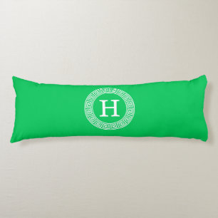 Emerald Green Greek Key Rnd Frame Initial Monogram Body Pillow