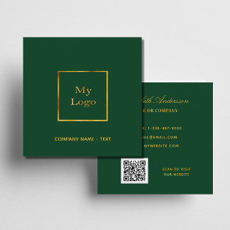 Emerald green grold logo QR code modern Square Business Card