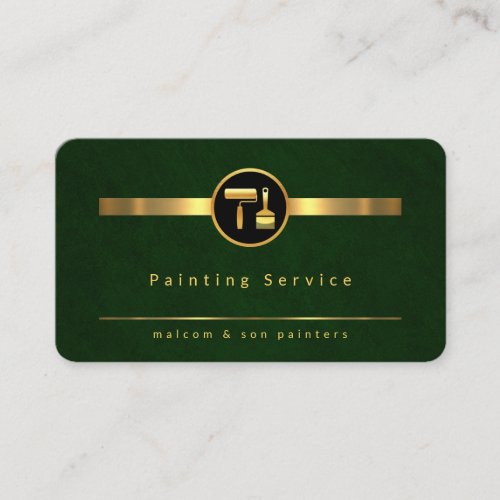 Emerald Green Grunge Gold Paint Lines Business Card
