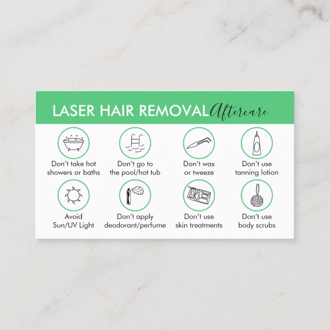 Emerald Green Hair Removal Aftercare Instruction Business Card