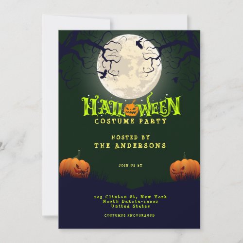 Emerald Green Halloween Costume Party Invitation