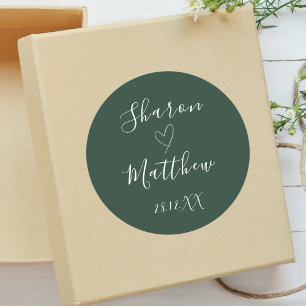 Emerald Green Handwritten Script Wedding Favor Classic Round Sticker