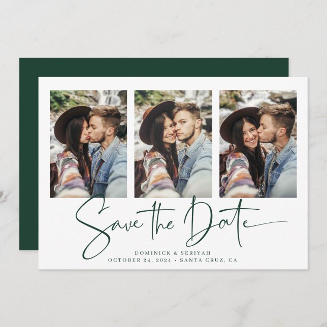 Emerald Green Handwritten Wedding Save the Date (Front/Back)