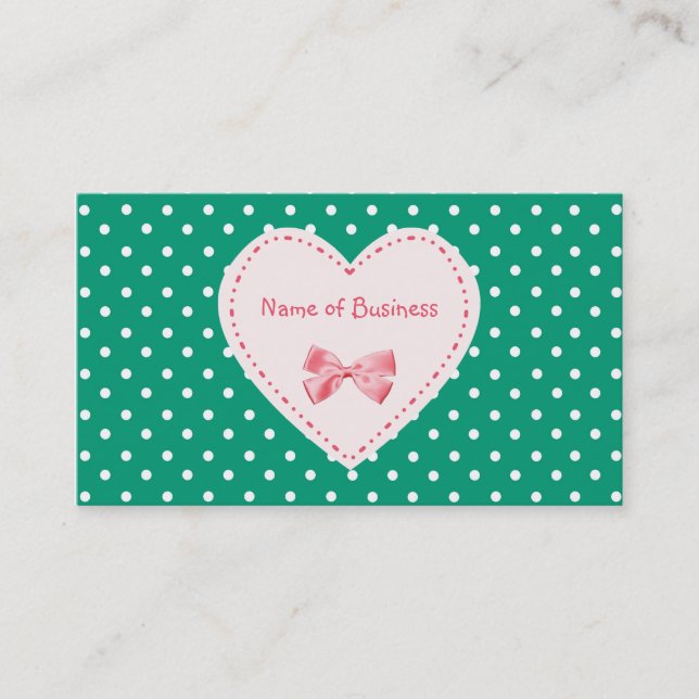 Emerald Green Heart Business Name Business Card (Front)