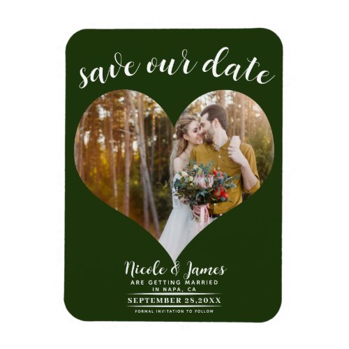 Emerald Green Heart Photo Wedding Save the Date Magnet