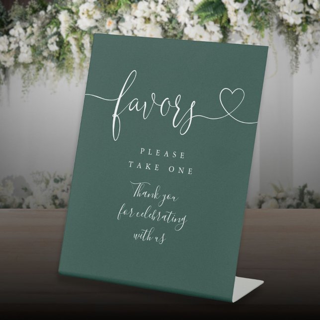 Emerald Green Heart Script Favors Pedestal Sign (Emerald Green Heart Script Favors Pedestal Sign)