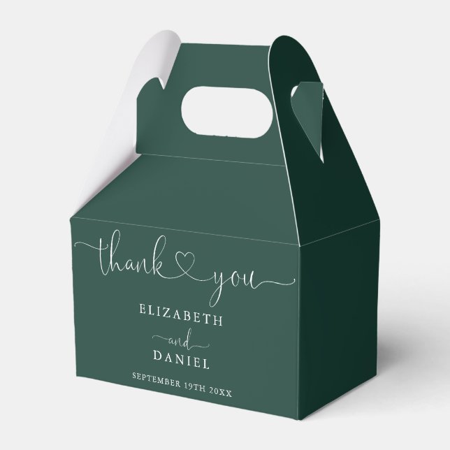 Emerald Green Heart Script Wedding Favor Boxes (Front Side)