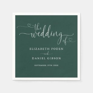 Emerald Green Heart Script Wedding Napkins