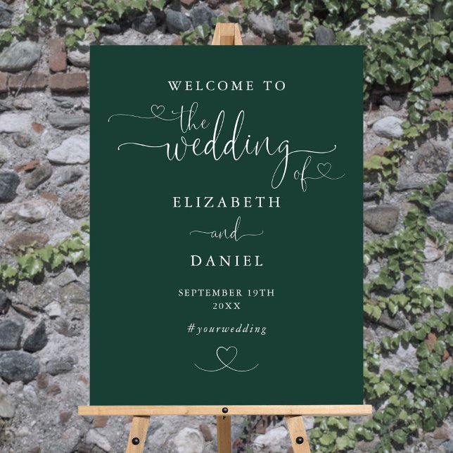 Emerald Green Heart Script Wedding Welcome Sign (Emerald Green Heart Script Wedding Welcome Sign)