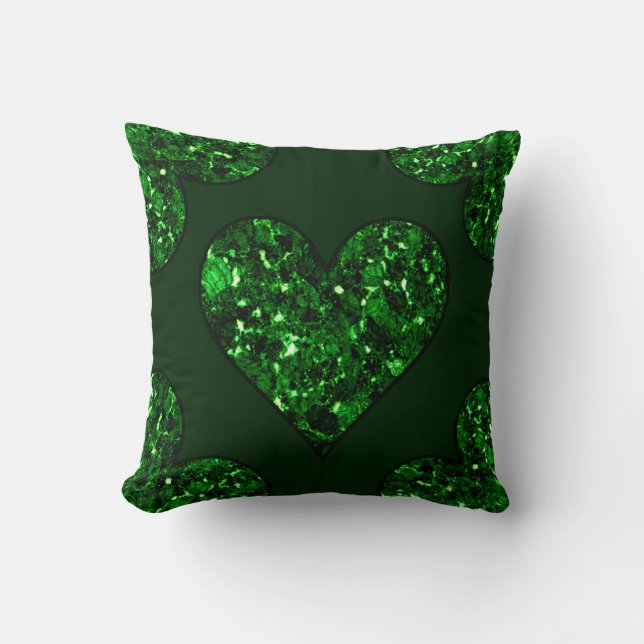 Emerald Green Heart Throw Pillow (Front)