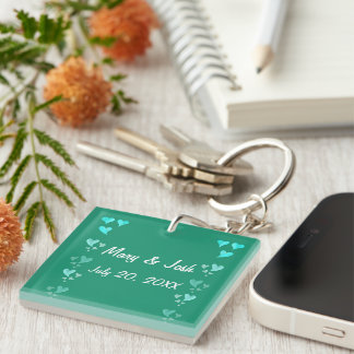 Emerald Green Hearts Wedding Favor Keychain