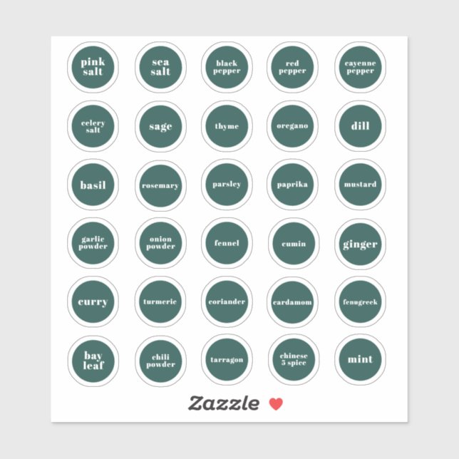 Emerald Green Herb and Spice Labels (Sheet)