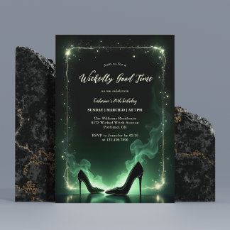 Emerald Green High Heels Mystical Wicked Birthday Invitation