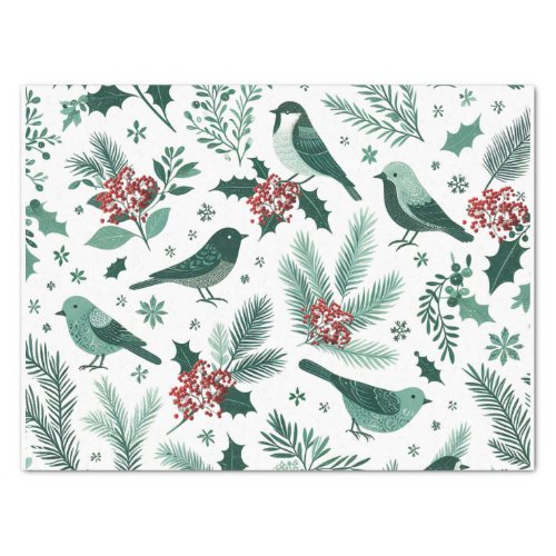 Emerald Green Holiday Birds Tissue Paper