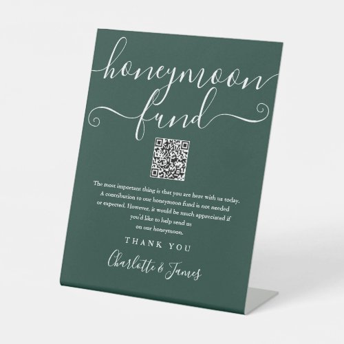 Emerald Green Honeymoon Fund QR Code Pedestal Sign