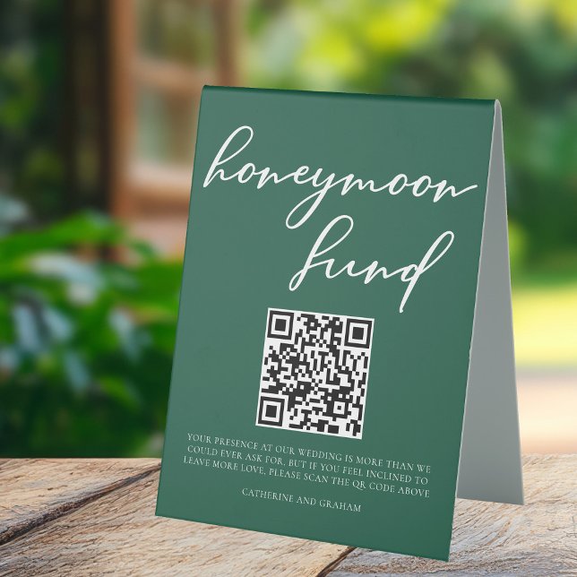 Emerald Green Honeymoon Fund QR Code Table Tent (Creator Uploaded)