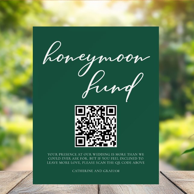 Emerald Green Honeymoon Fund Wedding QR Code Foam Board (Creator Uploaded)