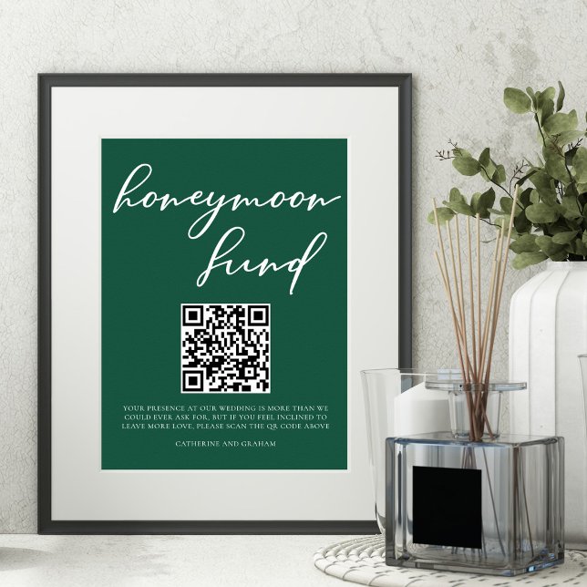 Emerald Green Honeymoon Fund Wedding QR Code Poster (Creator Uploaded)