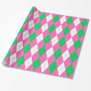 Emerald Green Hot Pink Dk Gray Wht XL Argyle Wrapping Paper