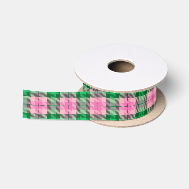 Emerald Green, Hot Pink Preppy Plaid LG Satin Ribbon (Spool)