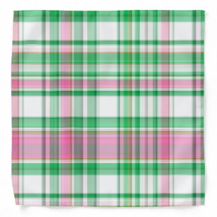 Emerald Green, Hot Pink, White Preppy Madras Plaid Bandana