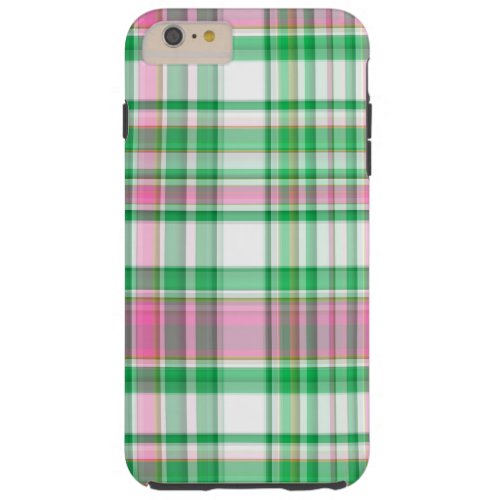 Emerald Green Hot Pink White Preppy Madras Plaid Tough iPhone 6 Plus Case