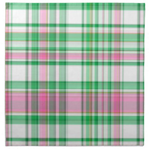 Emerald Green Hot Pink White Preppy Madras Plaid Cloth Napkin