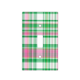 Emerald Green, Hot Pink, White Preppy Madras Plaid Light Switch Cover