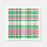 Emerald Green, Hot Pink, White Preppy Madras Plaid Napkins