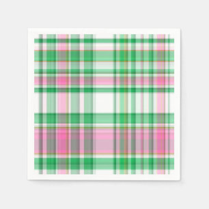 Emerald Green, Hot Pink, White Preppy Madras Plaid Napkins