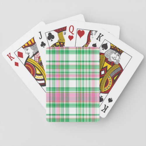 Emerald Green Hot Pink White Preppy Madras Plaid Playing Cards